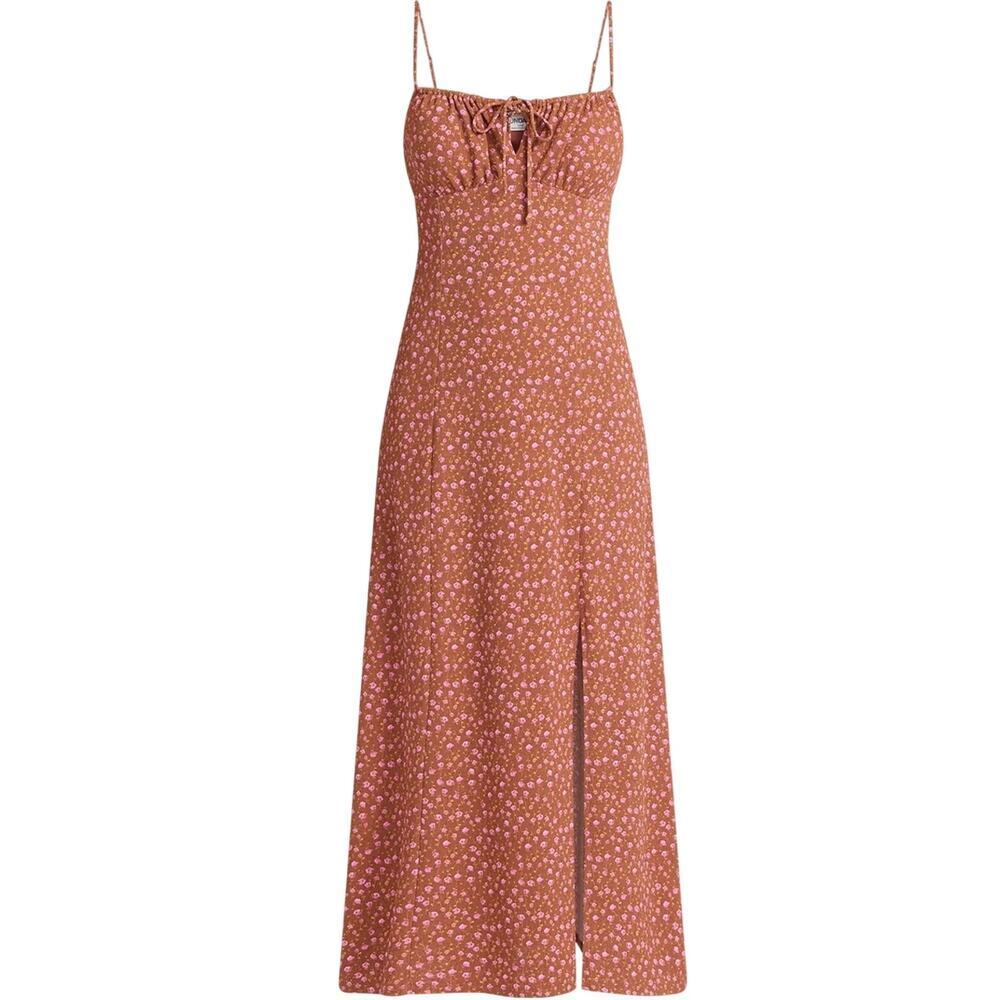 NWT maxi adj spaghetti strap shoulder front 20 inch split shirred bust front tie